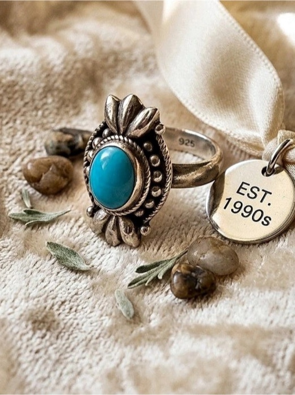Turquoise Statement Ring Blue & Silver US 7.5
